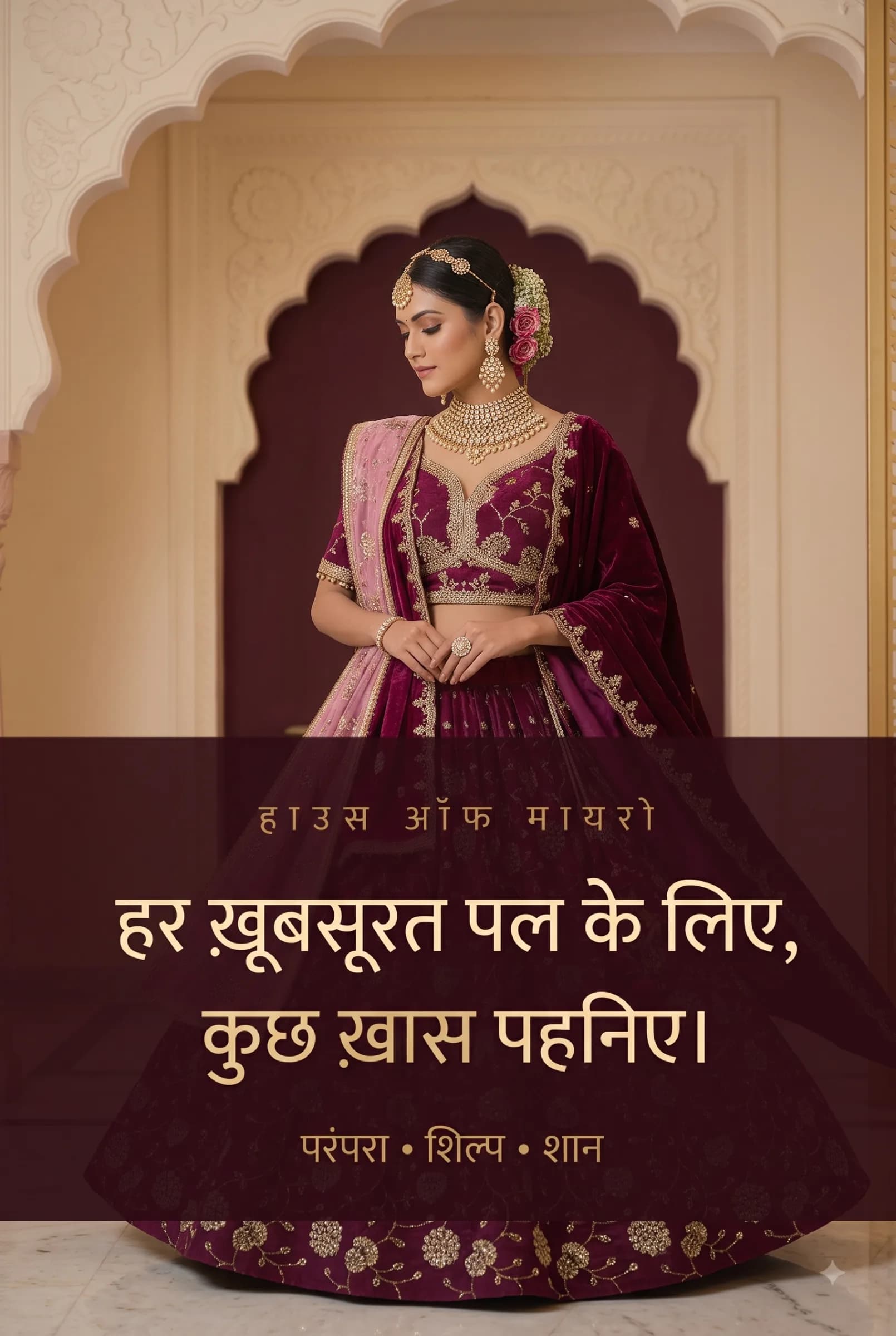 Mayro Collection bridal maroon lehenga with embroidered dupatta
