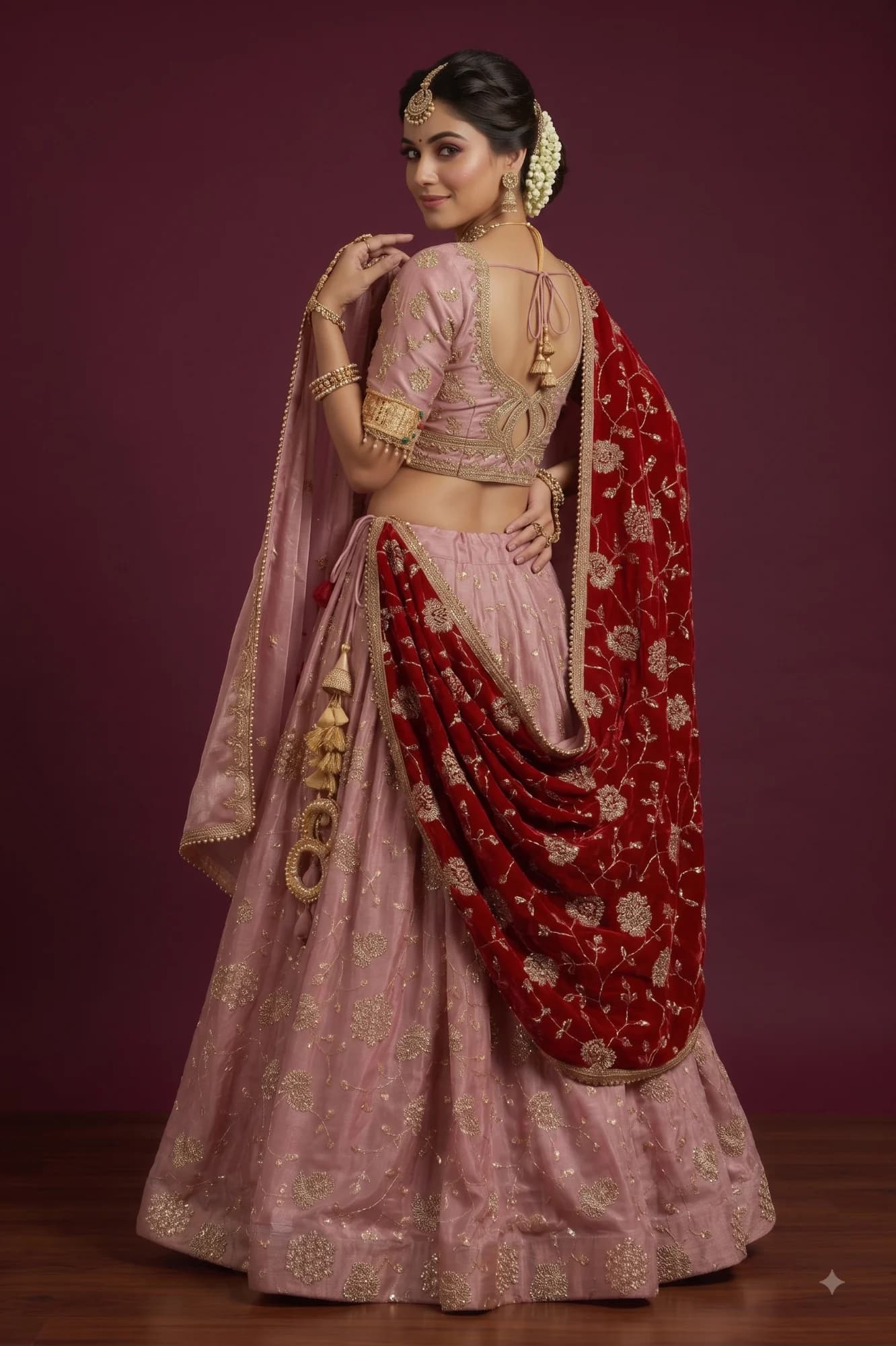 Royal Blush Pink Bridal Embroidered Lehenga