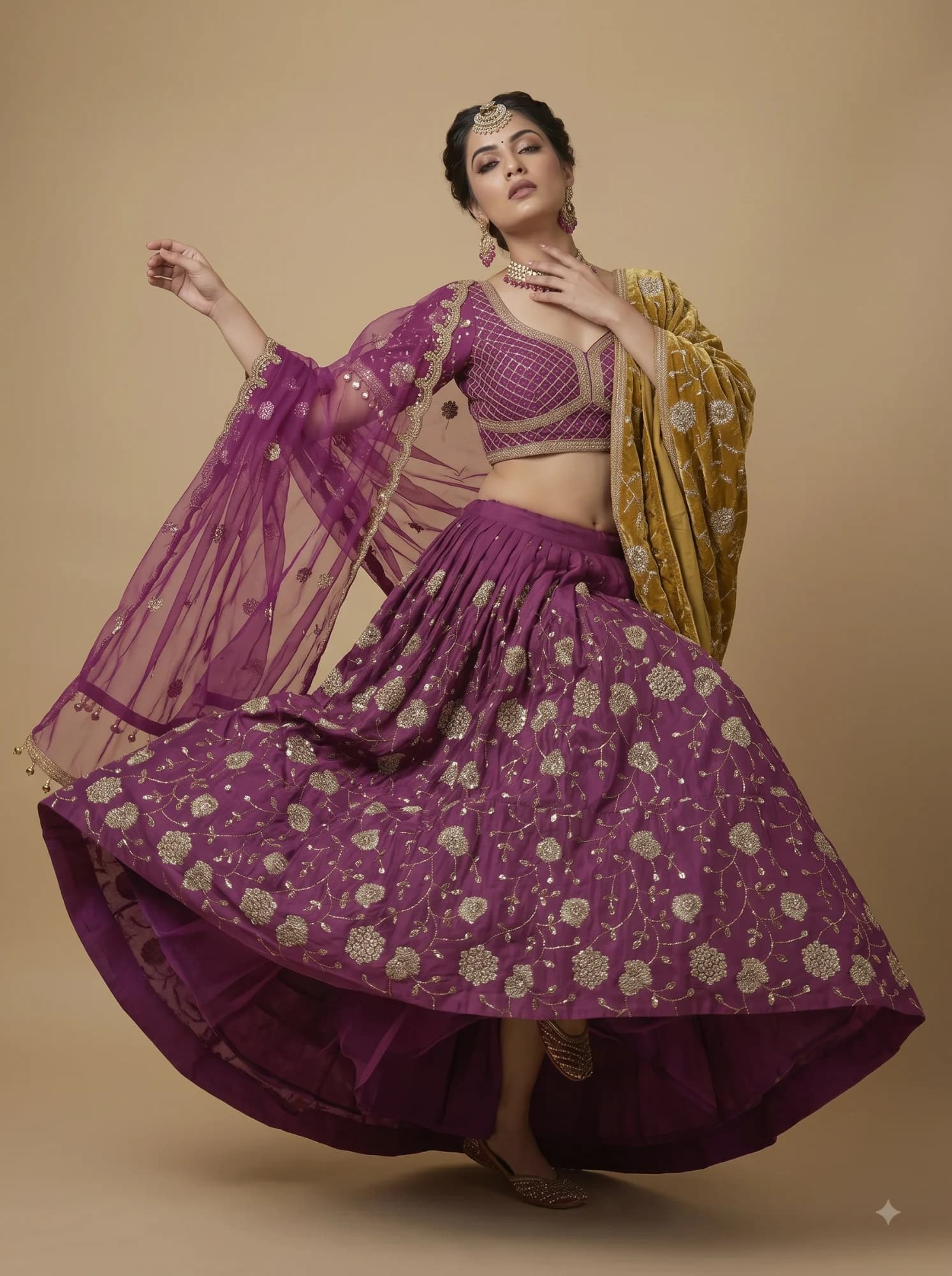 Royal Purple Floral Embroidered Lehenga Set